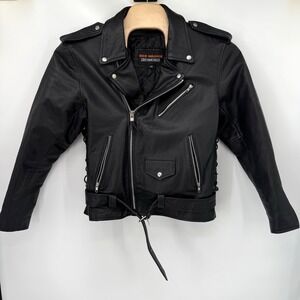 High Mileage Men's Vintage Black Biker Motorcycle Riding Leather Jacket Size 44